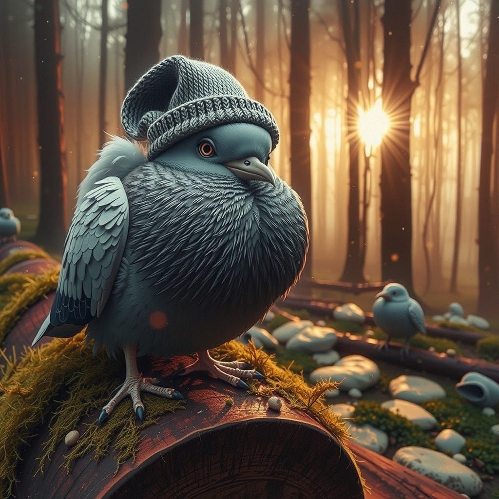 Pigeon Wakes Up on Beach in Soft Impressionist Style