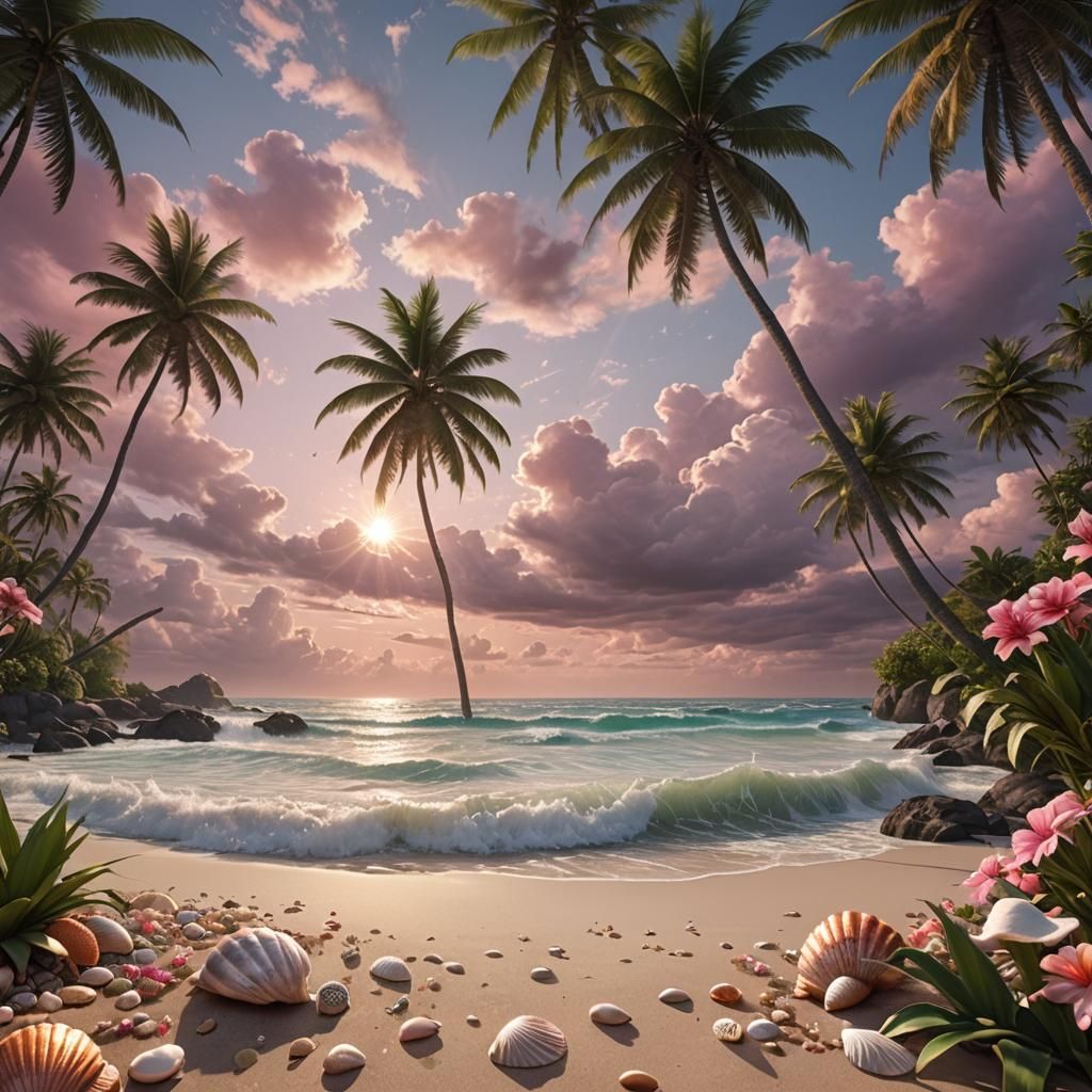 Tropical Beach Paradise: Detailed Matte Painting in Unreal E...