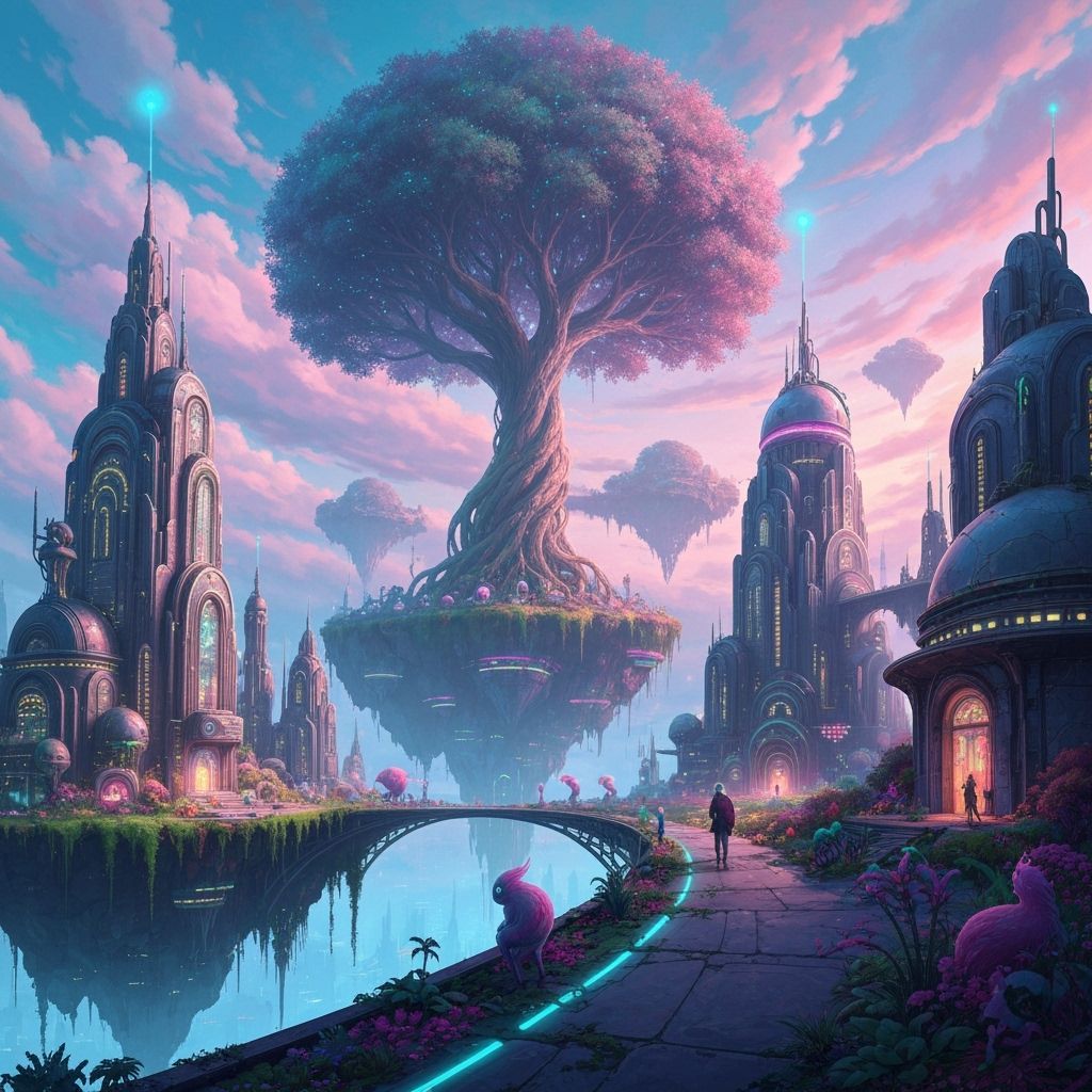 Mysterious Dreamlike Scene with Vibrant Colors