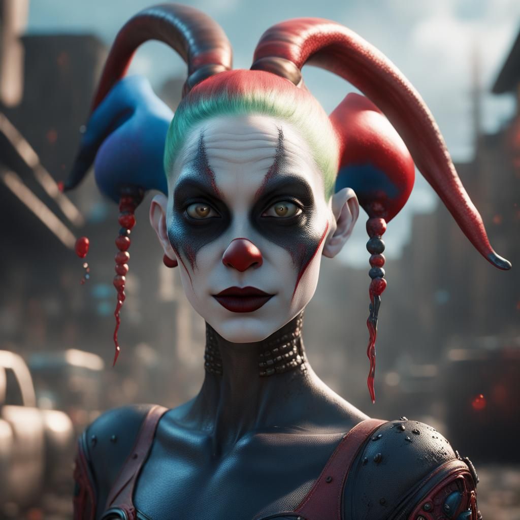 Alien Harley Quinn: Detailed Matte Painting in 8k