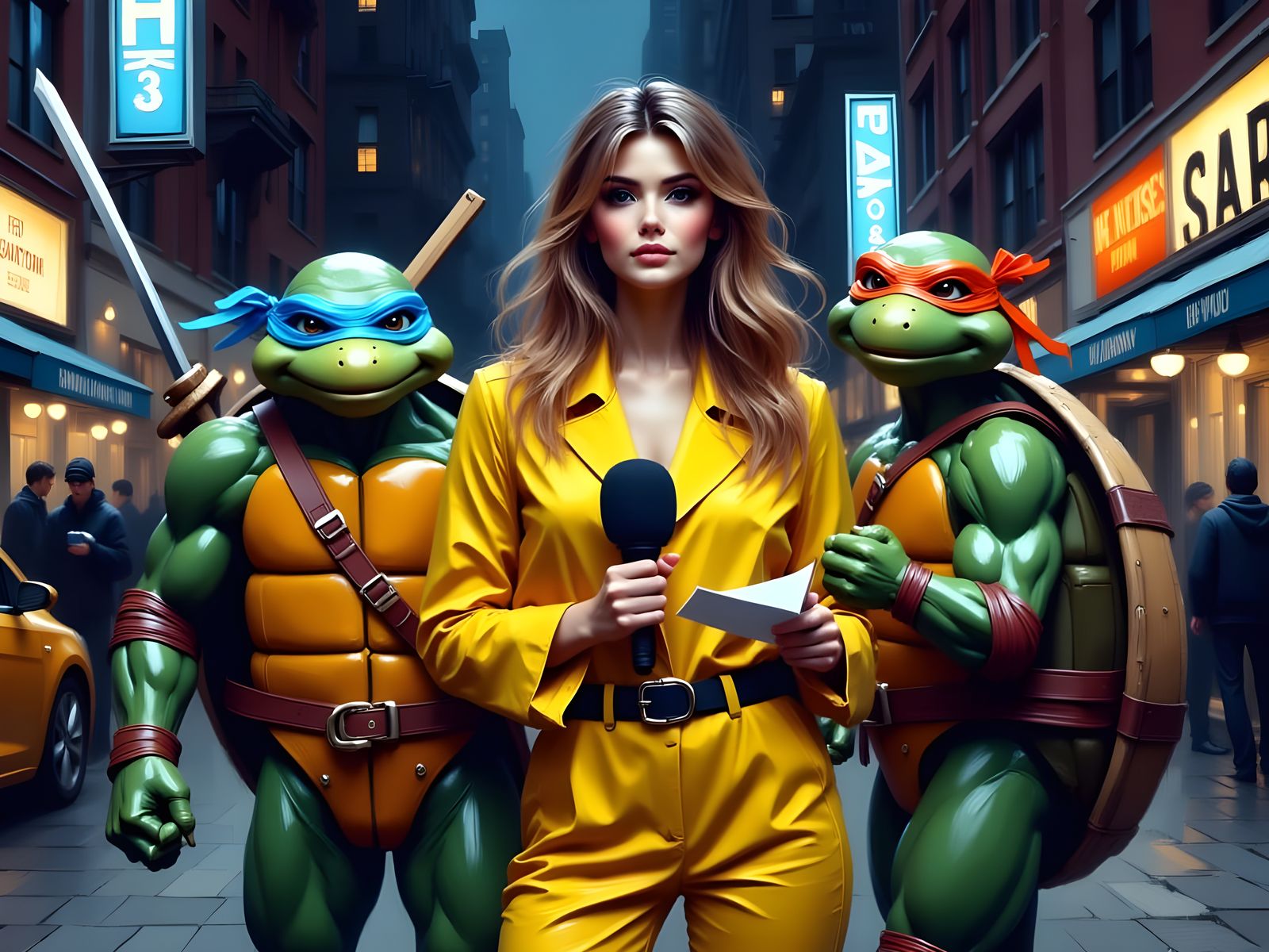 Semi-Realistic Comic Book Art of Female Reporter with Mutant...