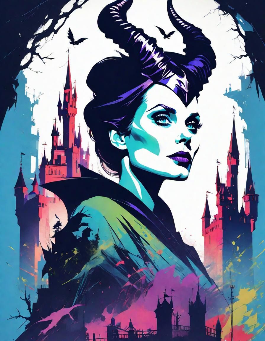 Maleficent Silhouette Portrait in Triadic Colors