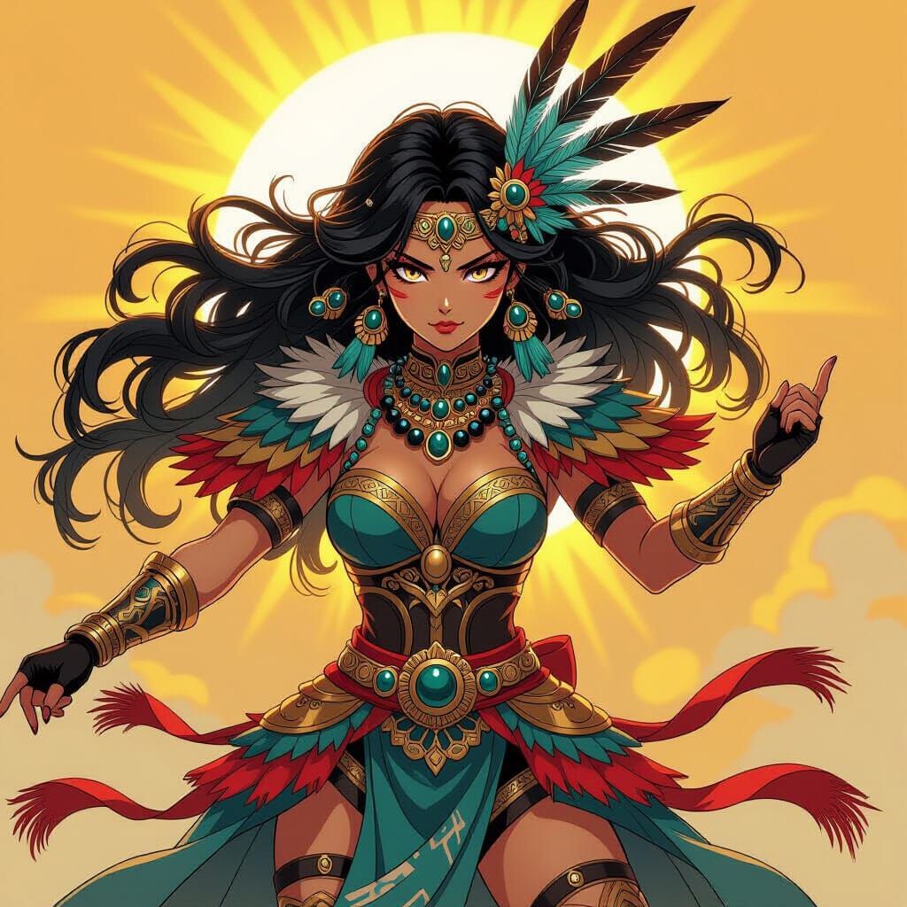 Maya-Aztec Warrior Princess in Anime Key Visual Style
