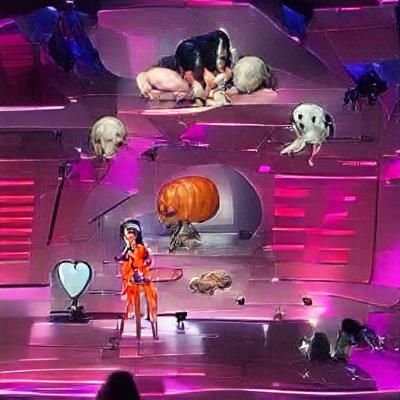 Surreal Scene with Space Hoppers and Pumpkins