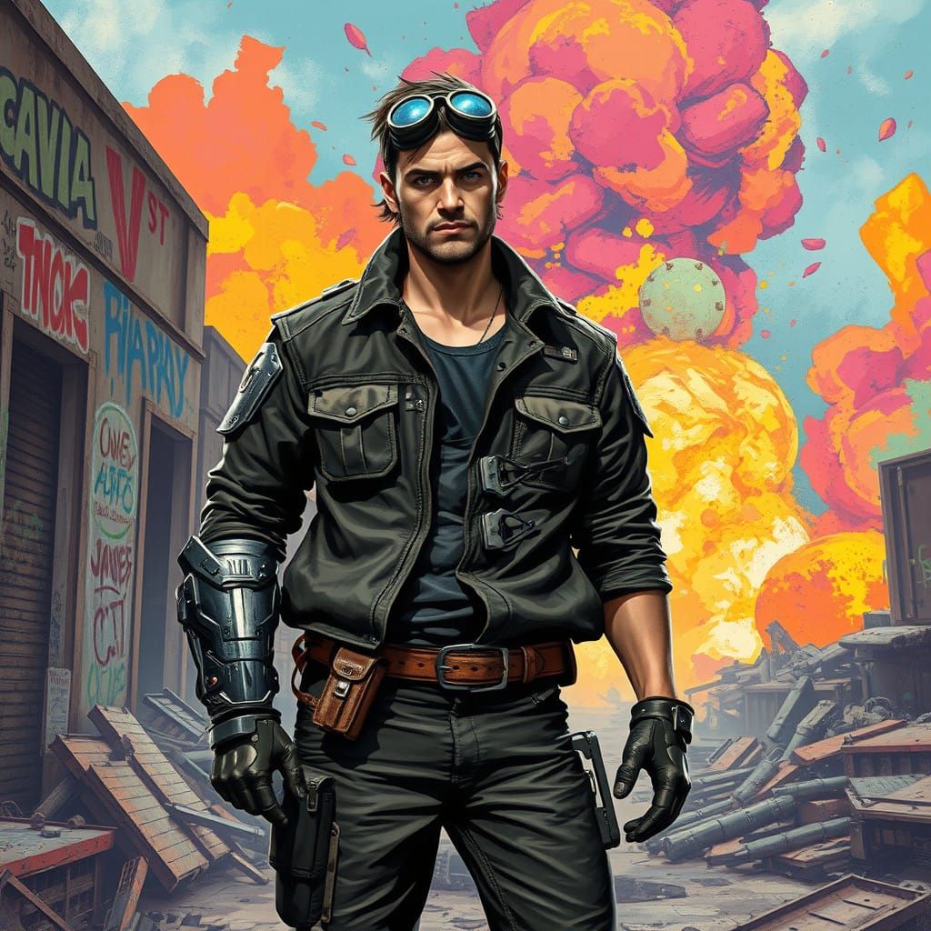 Cyberpunk Engineer Embodied in Dystopian Wasteland