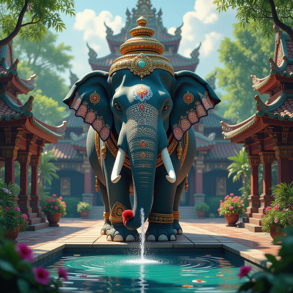 Majestic Elephant Fountain in Ancient Temple