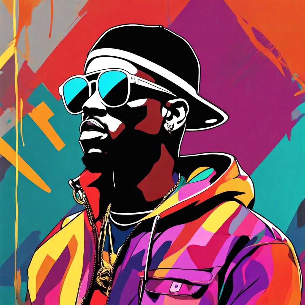 Rapper with Sunglasses in Abstract Art Style