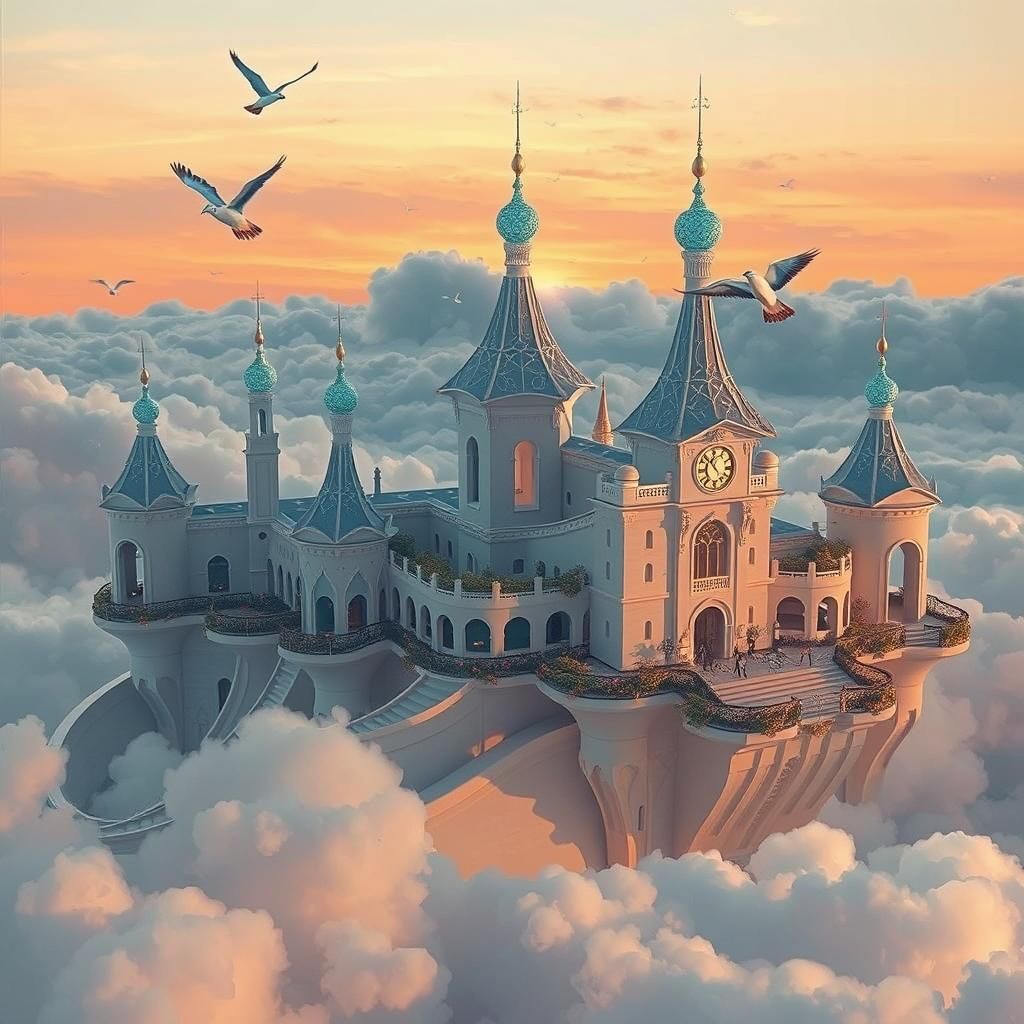 Ornate Art Nouveau Scene in Gold and Turquoise