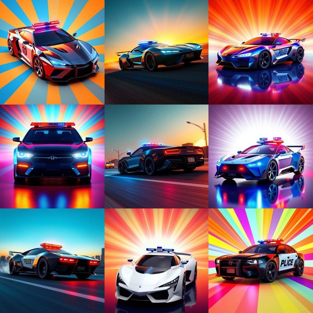 Reimagined Police Car in Vibrant 3D Digital Art