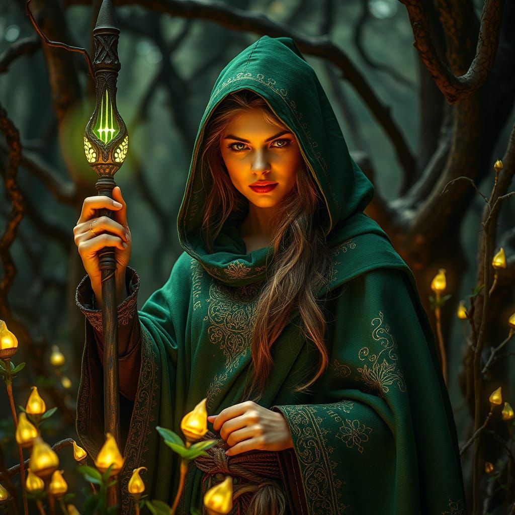 Mystical Forest Guardian with Ancient Runes and Glowing Plan...