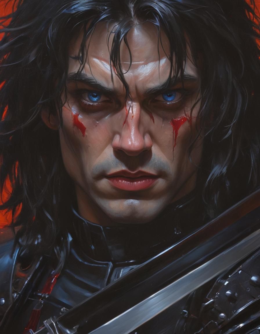 Furious Vampire Warrior in Oil Painting Style