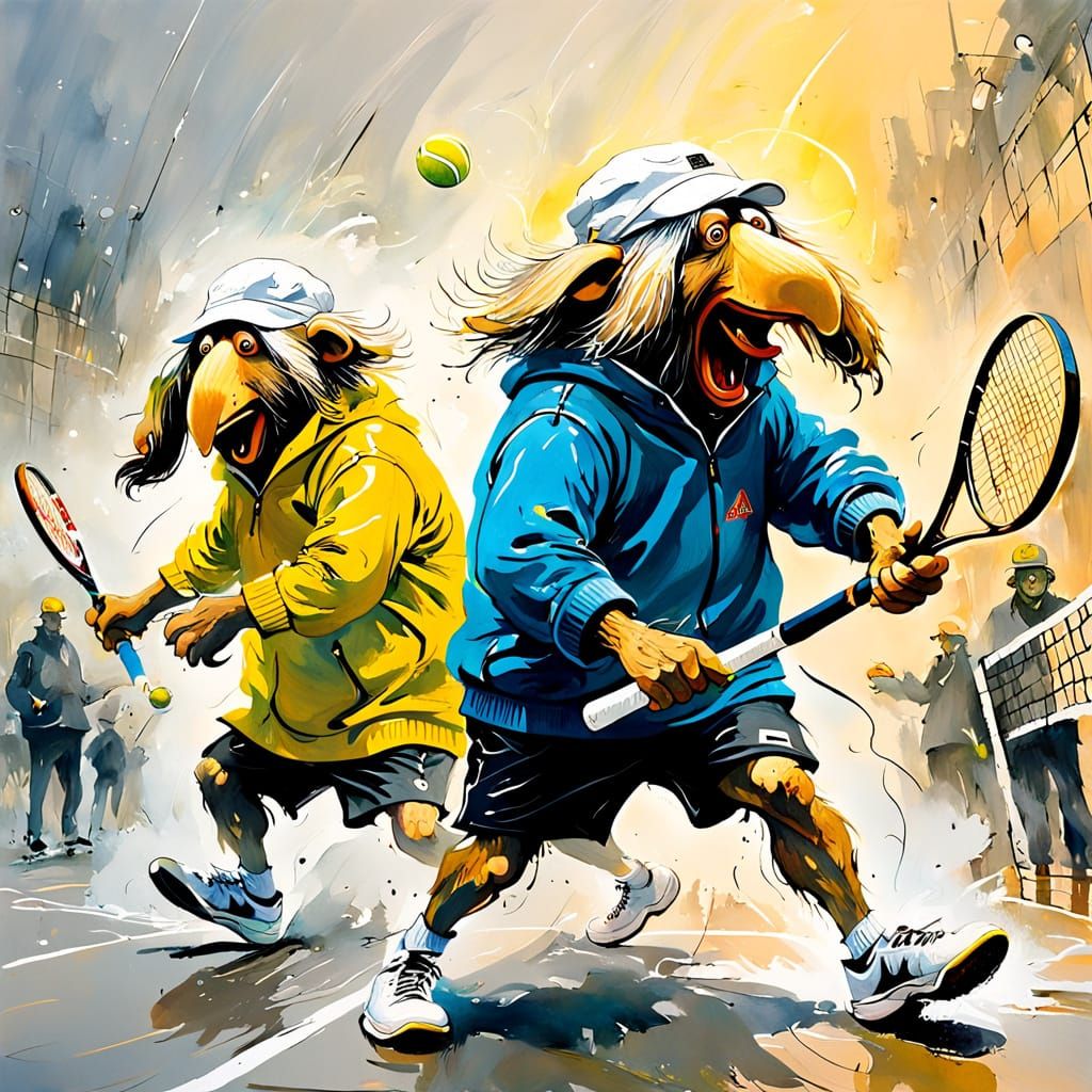 Wombles playing  tennis.
