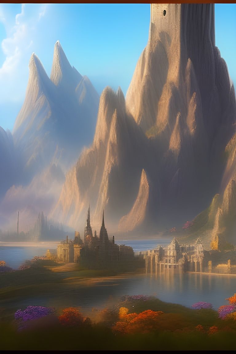 Distant Mountain Tower in Fantasy Matte Painting