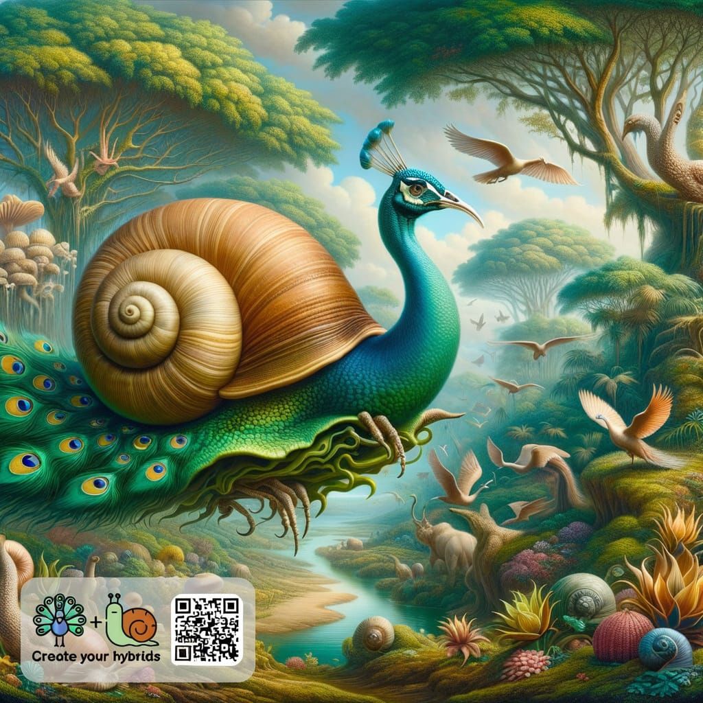 Snail Peacock Hybrid Generated by CreatureFusion AI