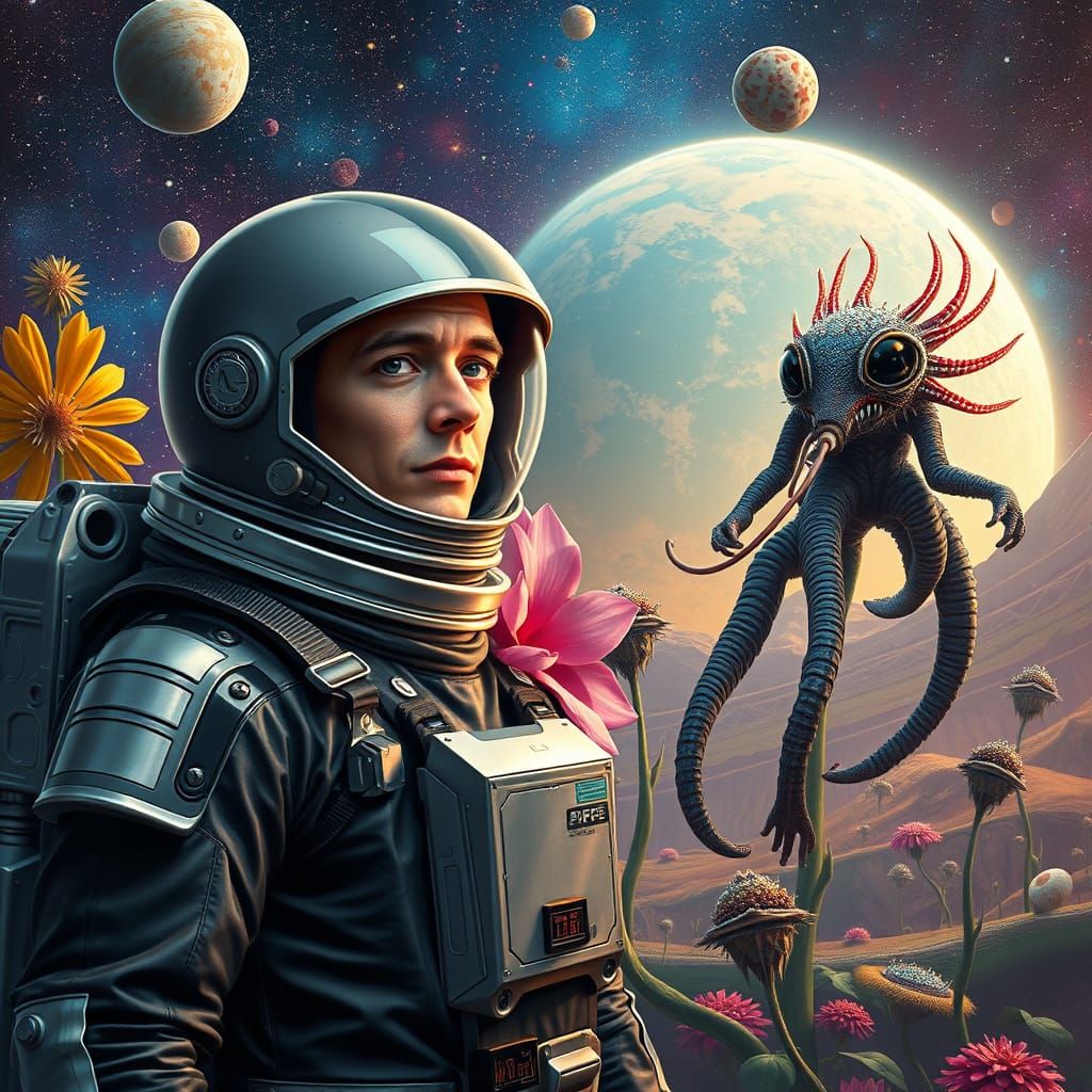 Astronaut Exploring Breathtaking Cosmic Landscapes
