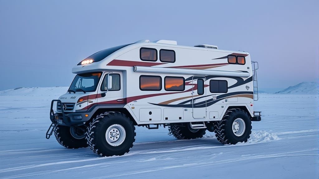 Double Decker Motorhome on Frozen Wasteland