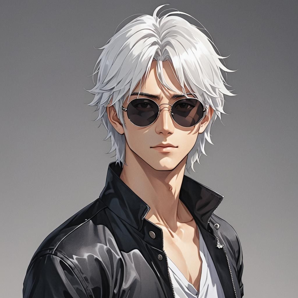 Anime Style Hot Guy with White Hair