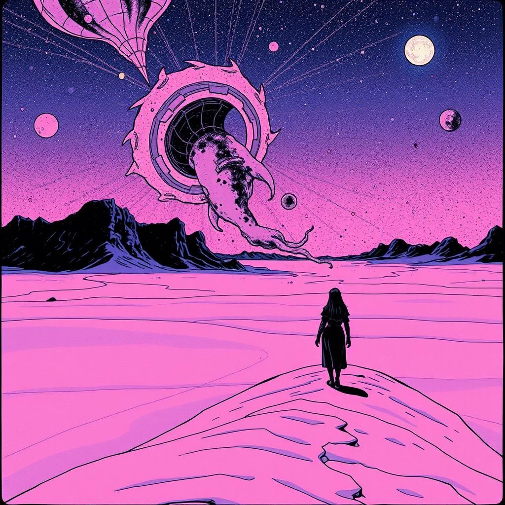 Ultraviolet Wasteland Galaxy Storm in Minimalist Style