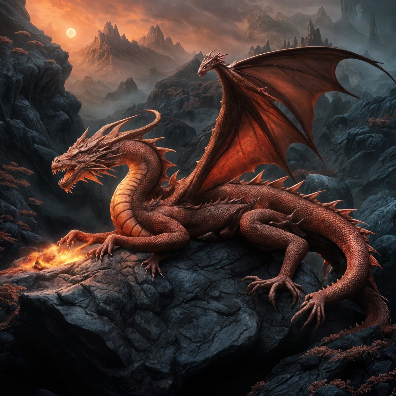 Copper Dragon in Vibrant, Fantastical Detail