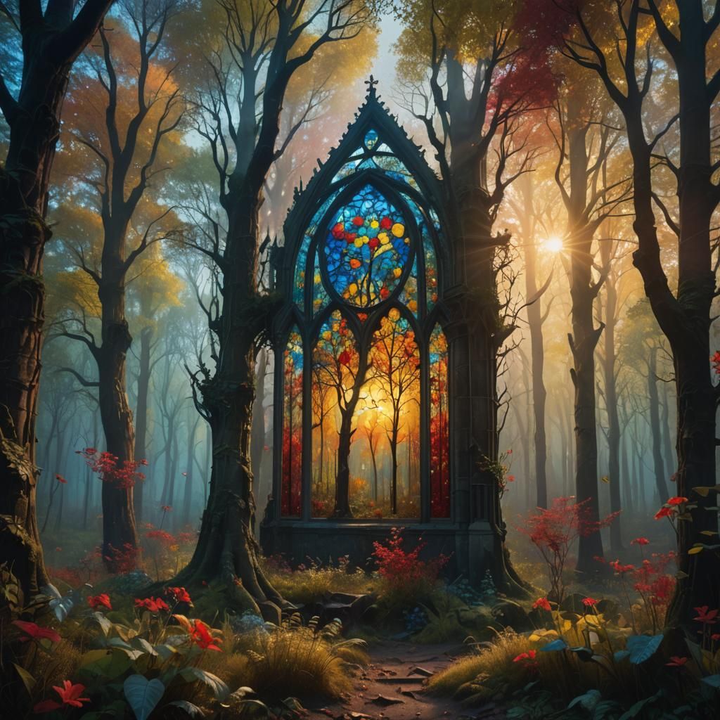 Stained Glass Window Forest: Digital Matte Painting