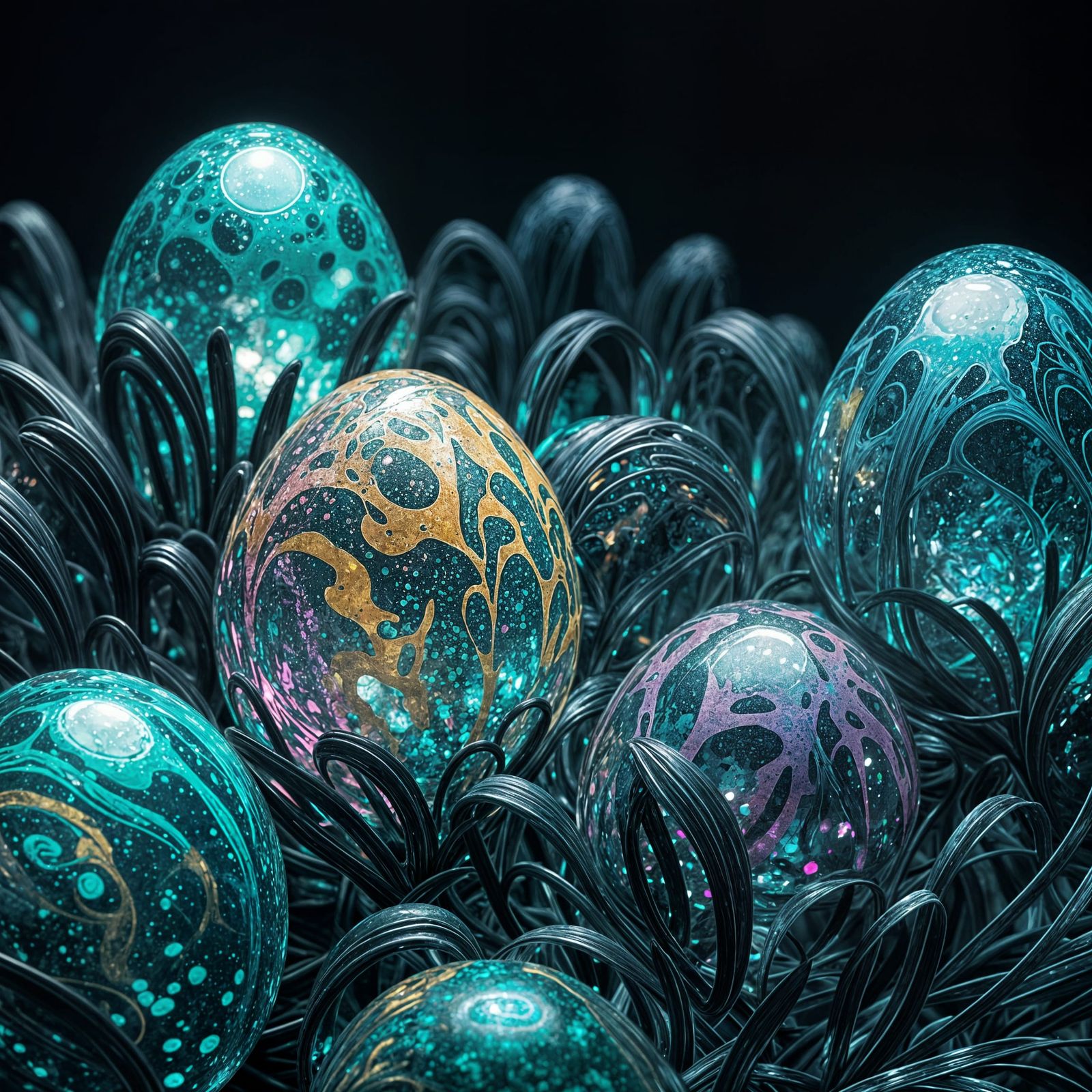 Ethereal Crystal Eggs in Vibrant Abstract Art