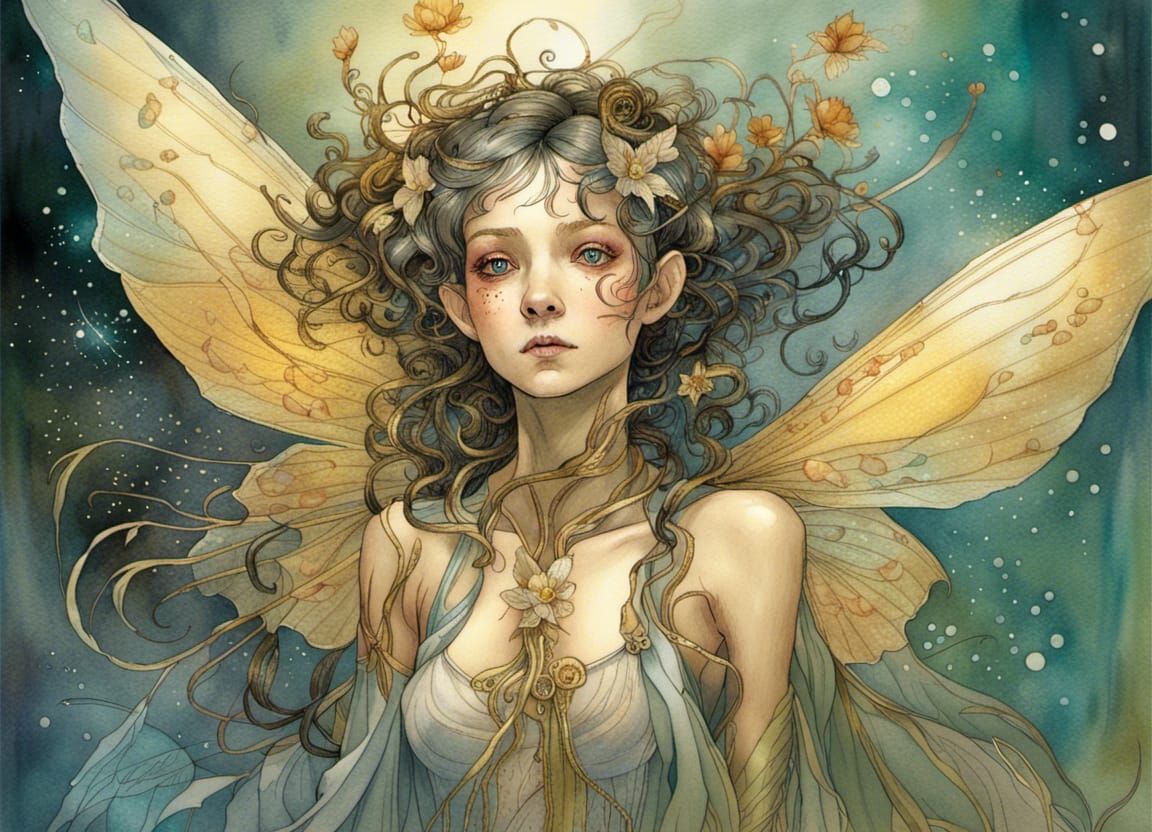 Metallic Faerie Trickster in Watercolor Style