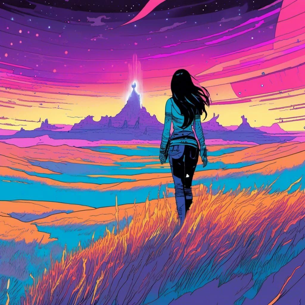 Celestial Symbols Over Ultraviolet Grasslands in Minimalist ...