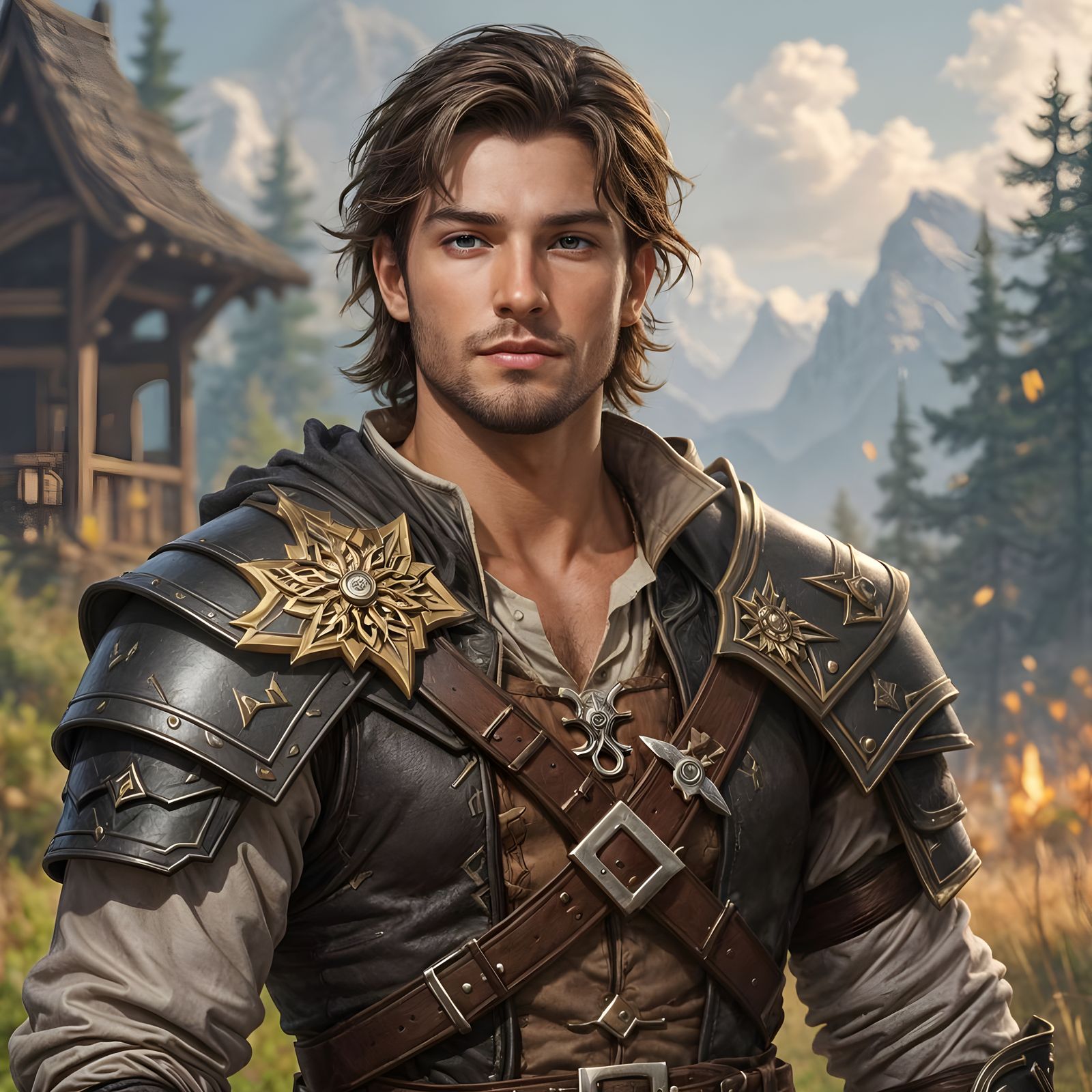 Young Swordsman Portrait with Brown Hair and Eyes