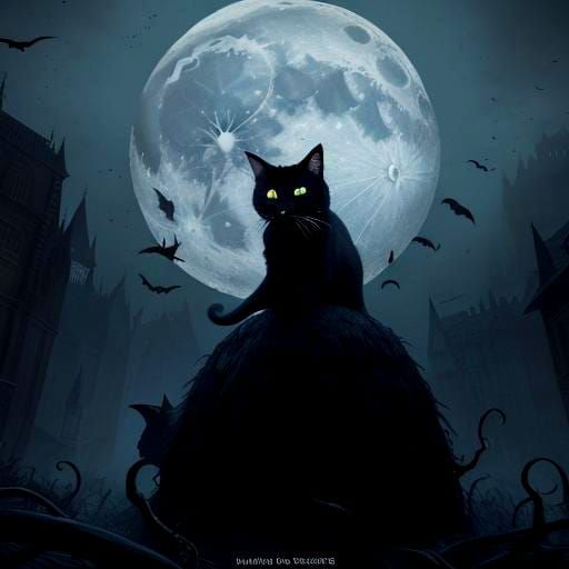 Witches Ride Black Cats on Halloween Night