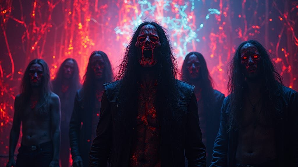 Photorealistic Death Metal Band with Neon Glow