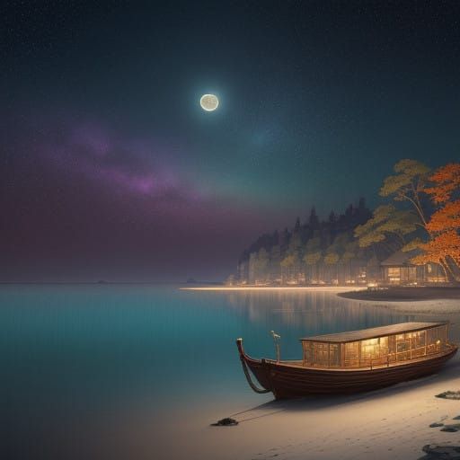 Lunar Lagoon at Dusk in Vibrant Fantasy Style