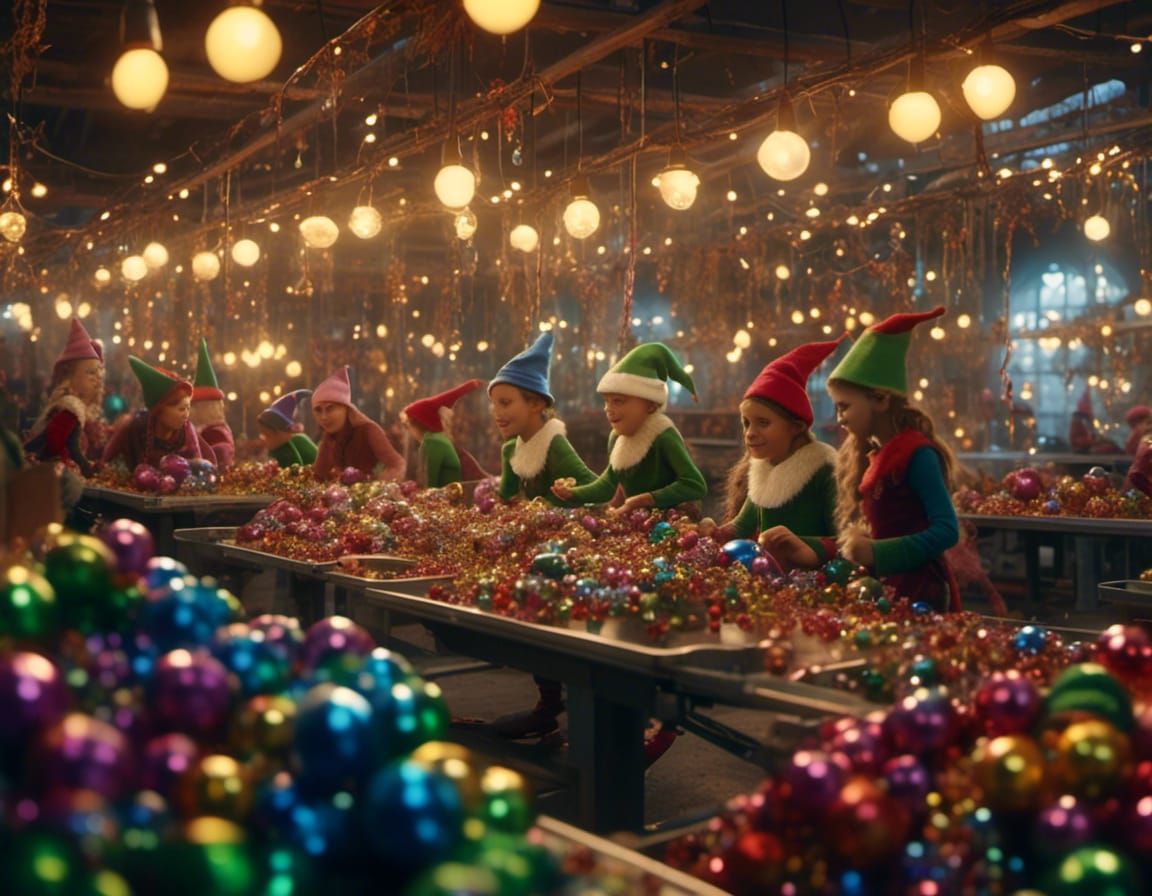 Elves Assemble Gifts in a Whimsical Factory