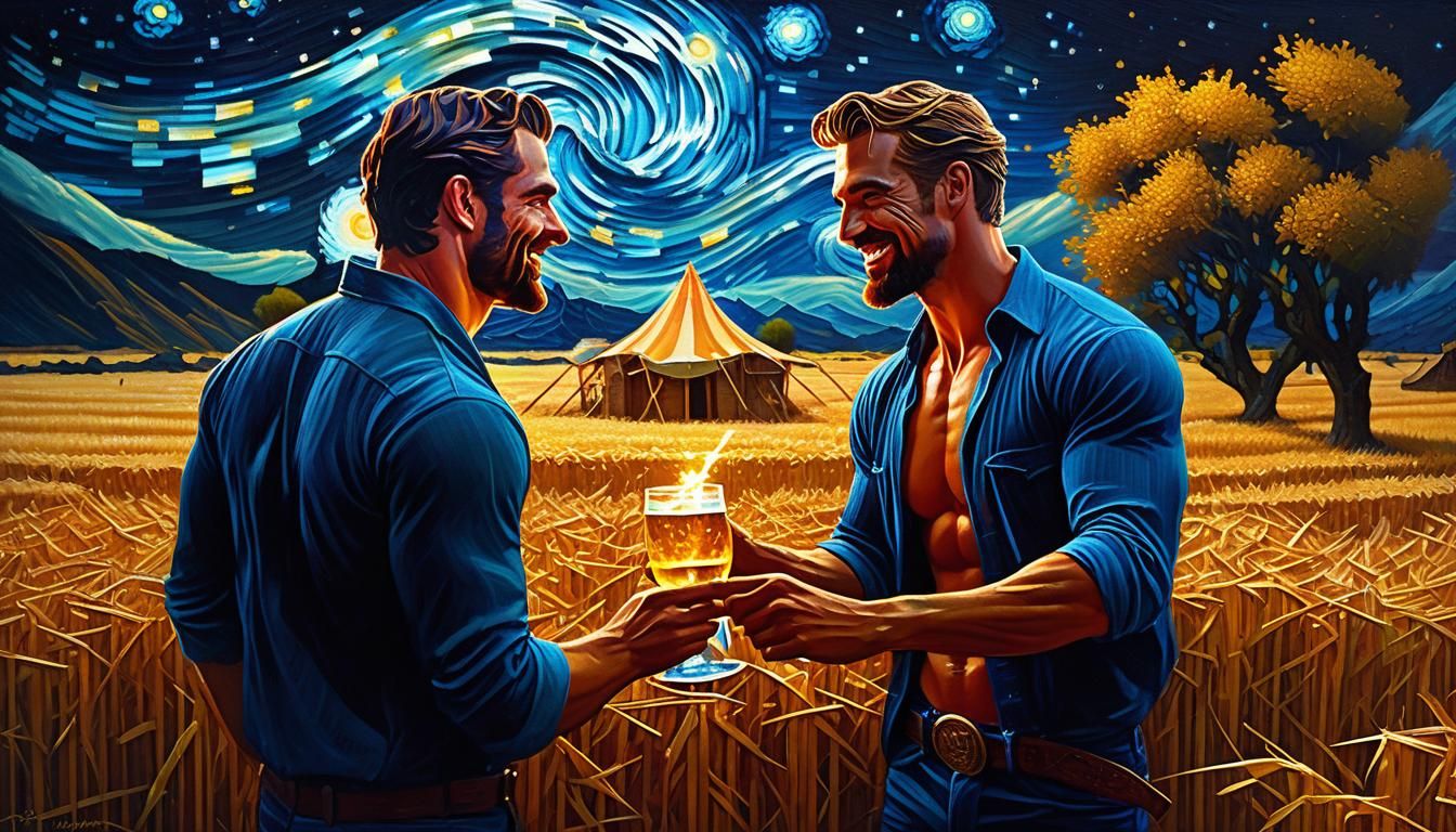 Romantic Starry Night Toast in Oil Painting Style