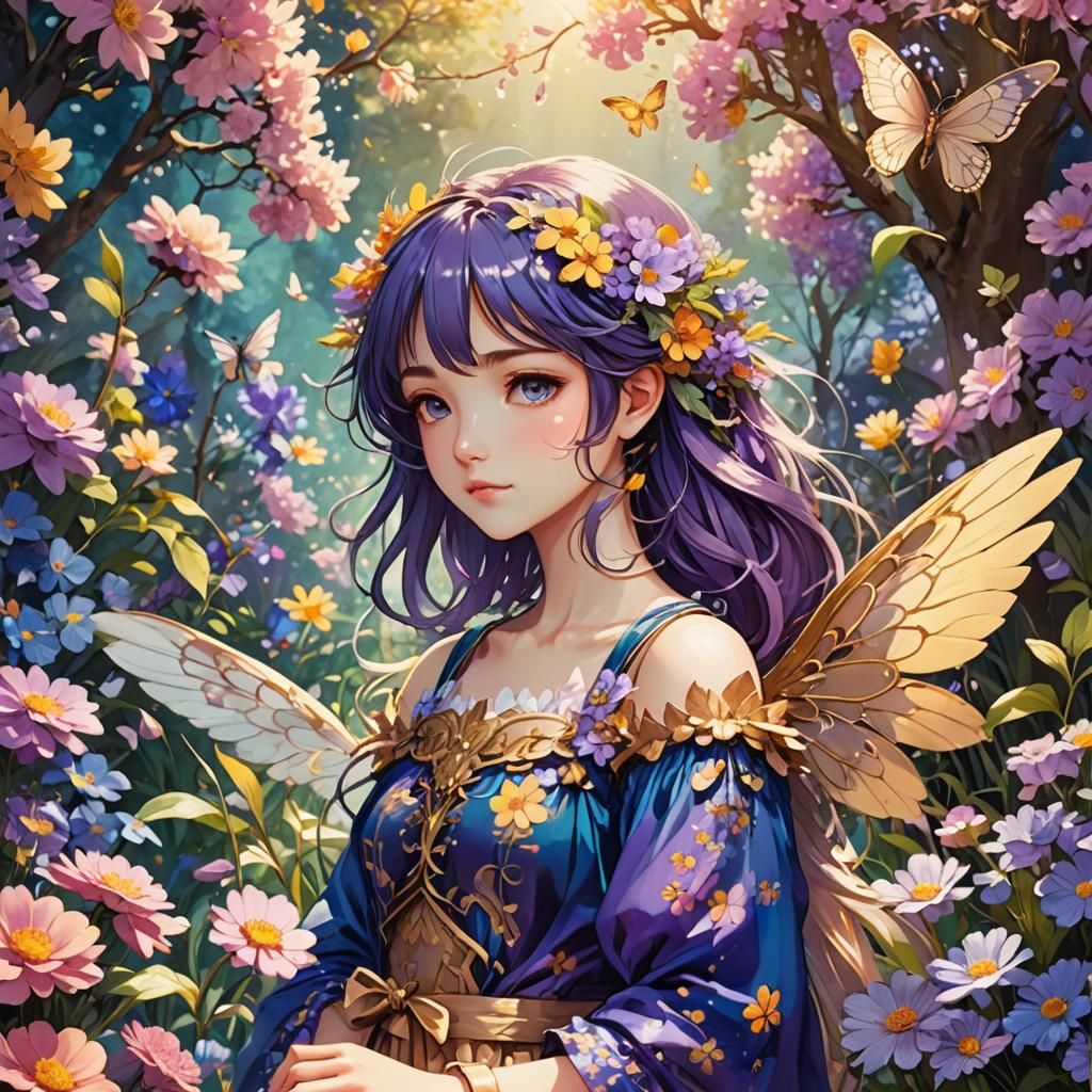 Anime Spring Fae in Blooming Garden