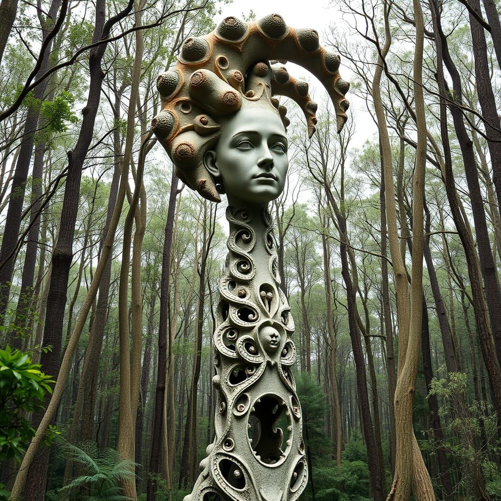 Whimsical God Sculpture in Fibonacci Forest