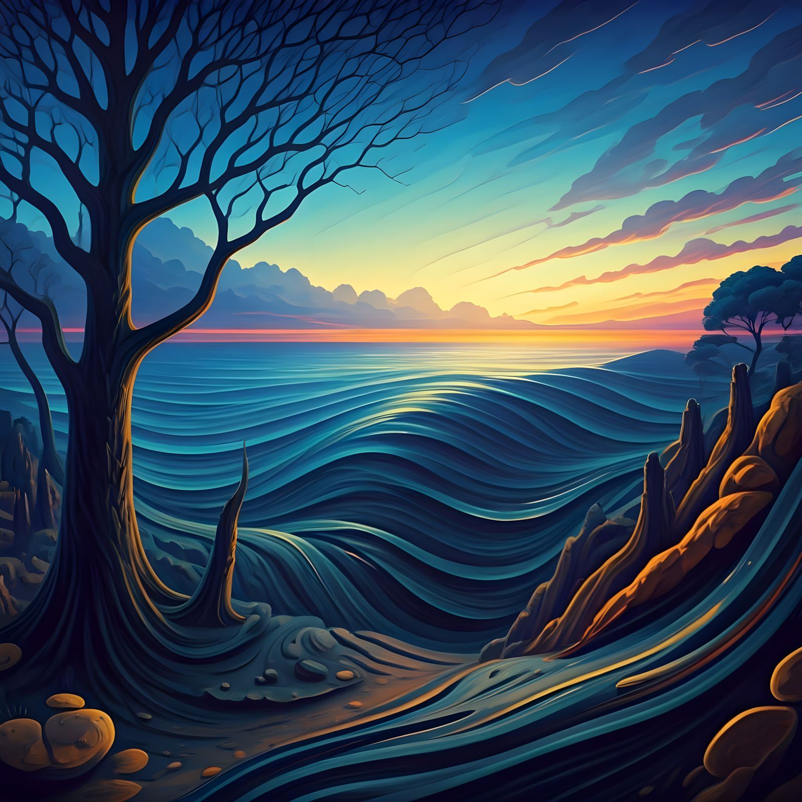 Surreal Melting Landscape in Dali Style