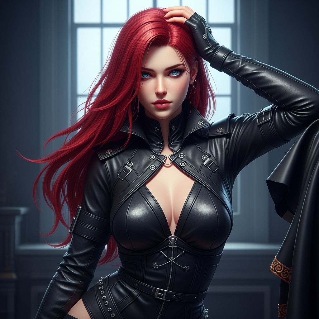 Hyperrealistic Woman in Leather, 3D Anime Style