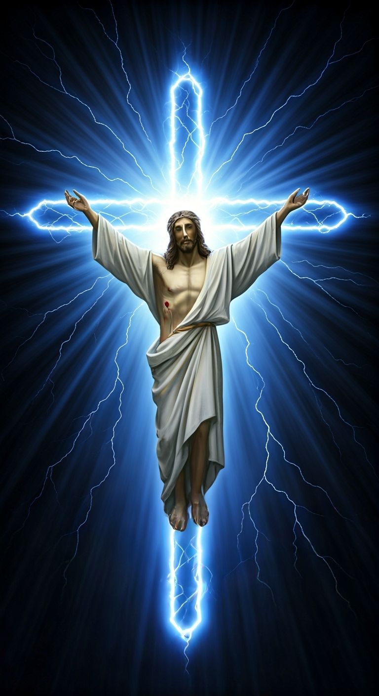 Radiant Cross with Lightning Strikes