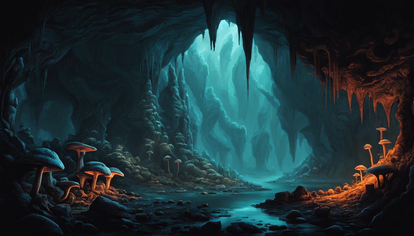 Mysterious Creature Lurking in Glowing Cave, Hyperrealistic ...