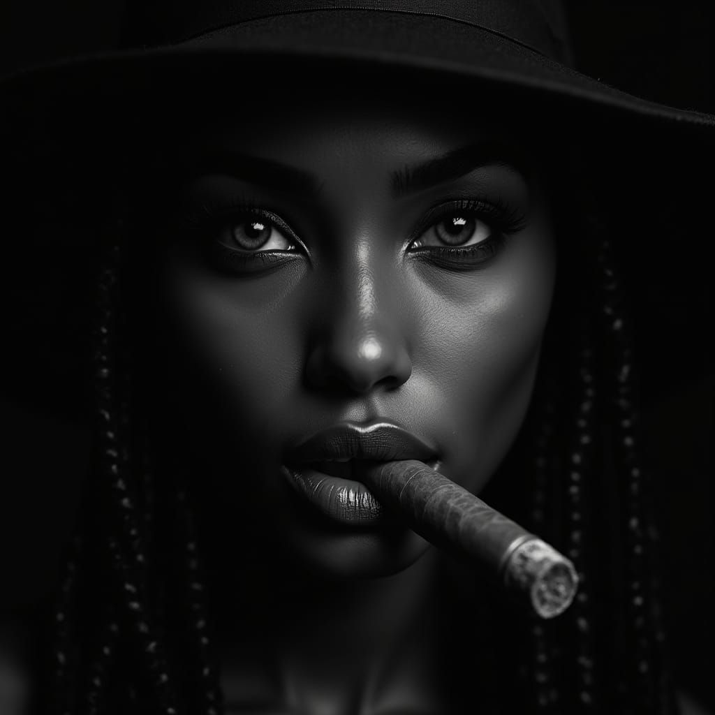 Hyper-Realistic Black and White Portrait of a Cuban Woman wi...