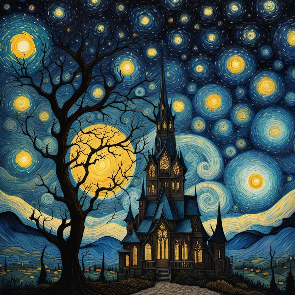 High Gothic Oak Tree in Tim Burton Style