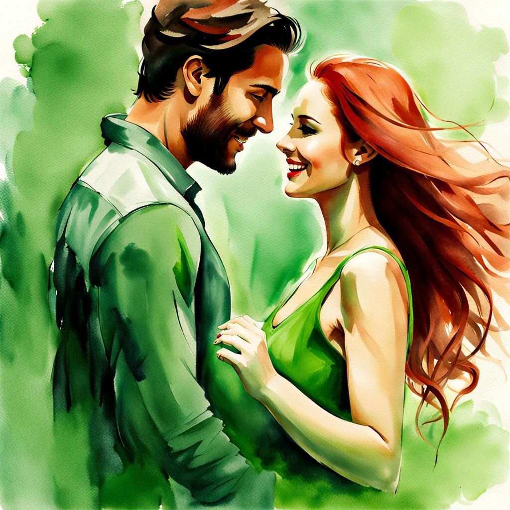 Romantic Couple Dancing in Washed Ink Style