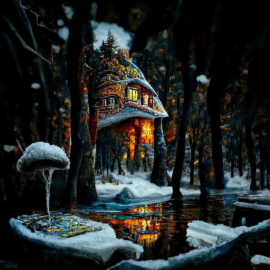 Surreal Winter House on Frozen Lake