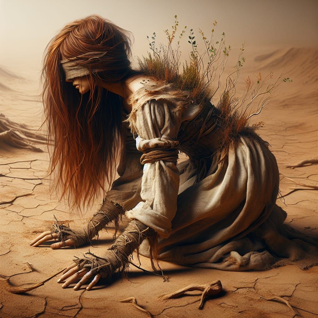 Woman in Desolate Landscape: Fantasy Matte Painting