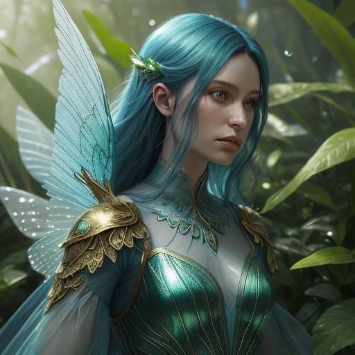 Beautiful Blue and Green Fairy Fantasy Art