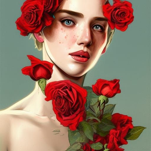 Woman with Roses: Hyperdetailed Digital Portrait