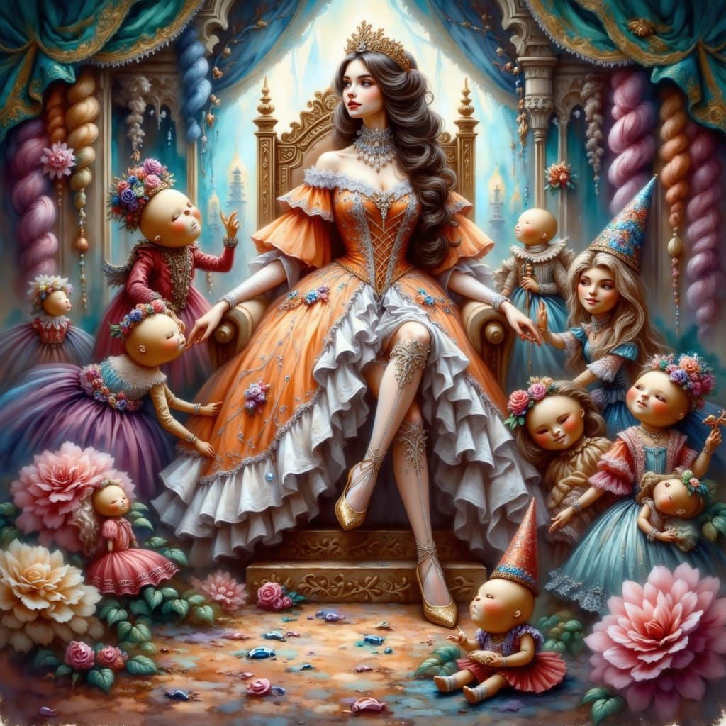 Sugar Baroness on Candy Throne in Folk Art Nouveau