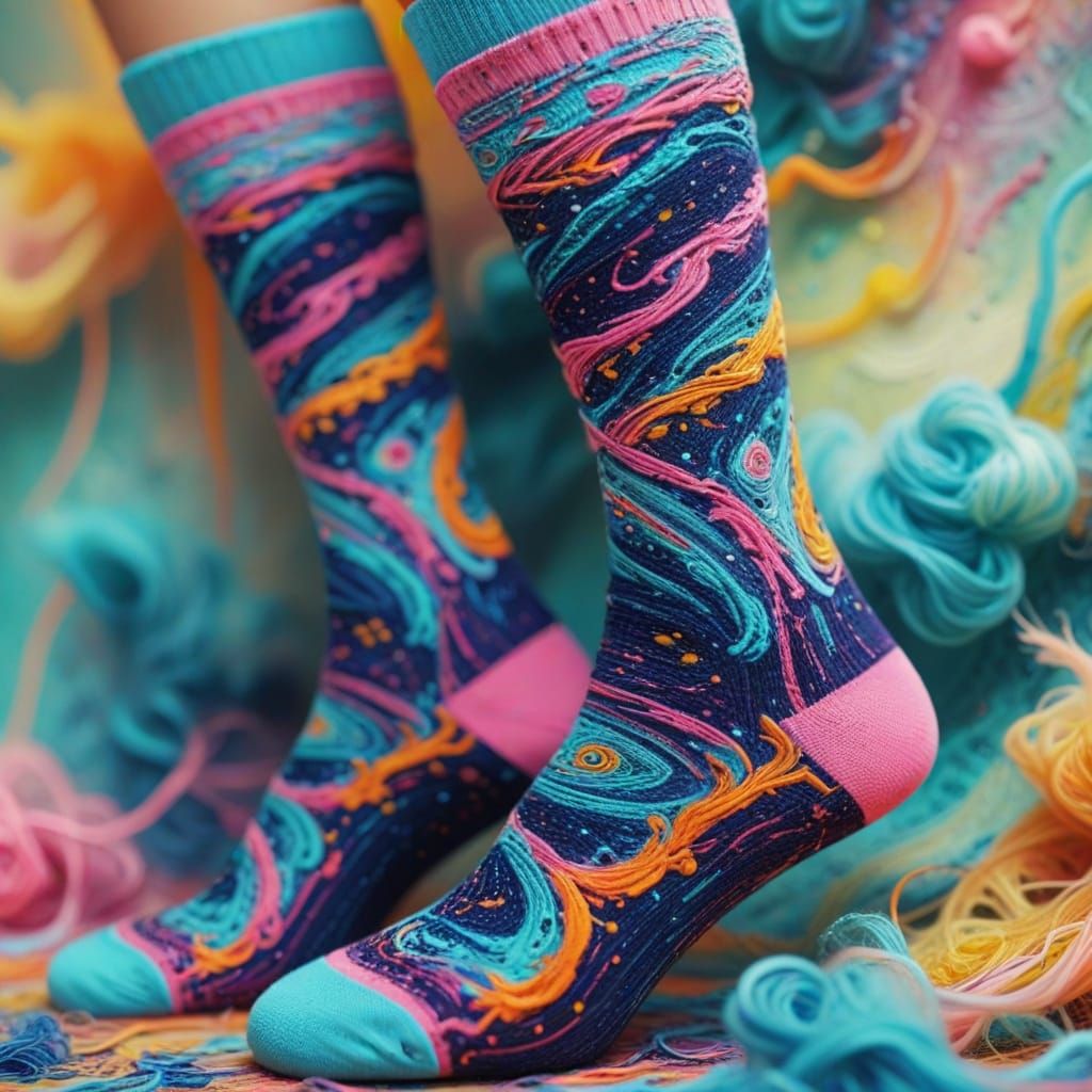 Elegant Abstract Art: Socks with Swirling Acrylic Patterns