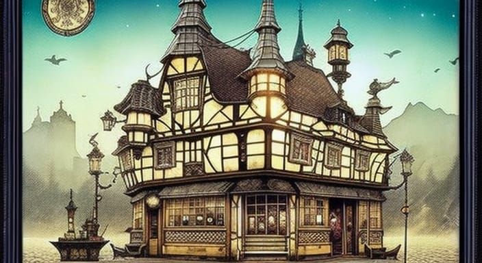 Fairy Coffee Shop in Floating World, Digital Art