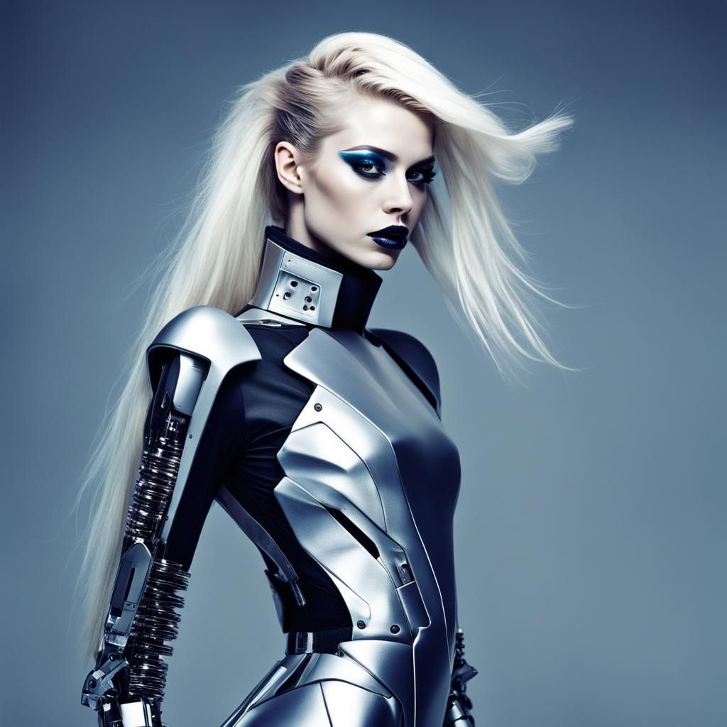 Futuristic Cyborg Woman in Vogue Photography Style